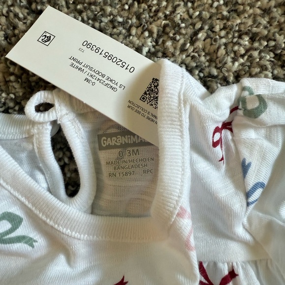 5/$10-Garanimals Baby Girl White Bow Print Bodysuit Onesie Size 0-3 Months NWT - Picture 2 of 2
